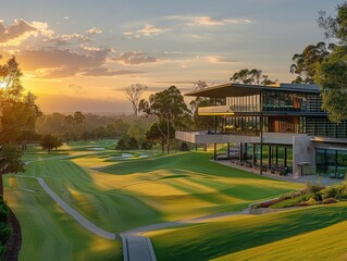 Fototapeta premium Modern glass houses and golf courses