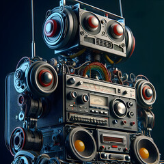 Fototapeta premium retro robot made of analog stereo equipment and his radio