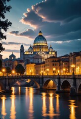 Fototapeta premium A picturesque view of Saint Peter's Cathedral and the iconic Saint Angel Bridge, blending history and beauty
