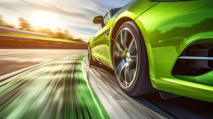 Sports car drifting around track corner with ample space for customized text overlay