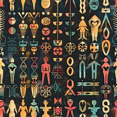 LGBTQ pride symbols with tribal patterns, seamless pattern, illustration, earthy tones, representing diversity and cultural pride