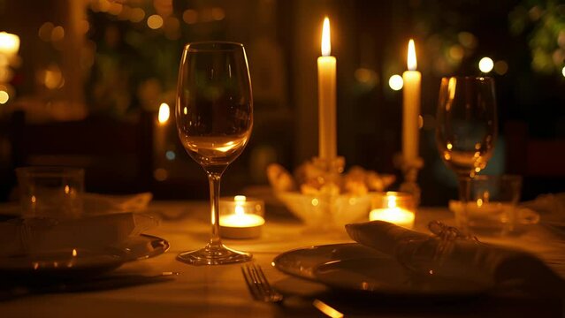 A candlelit dinner setting complete with a romantic table for two marks the spot where the couple first met at their alcoholfree anniversary party.
