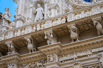 Ornate gargoyle filled exterior of Basilica in Lecce Italy