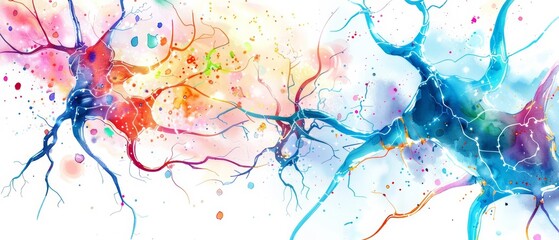 A kawaii watercolor of neurons