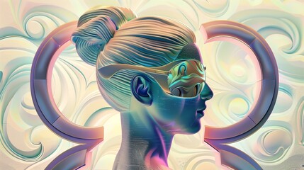 Female face with futuristic glasses, money paper style.
