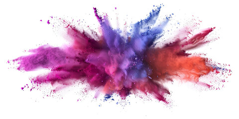Colorful powder explosion on white background. Colored cloud. Colorful dust explode.
