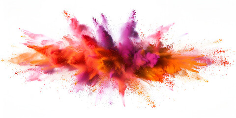 Colorful rainbow Holi paint color powder explosion isolated white wide panorama background.

