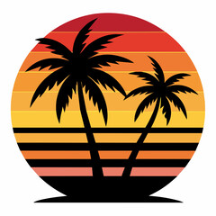 Sunset with palm trees and autumn feel t-shirt vector art illustration.