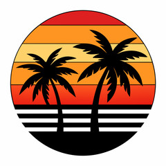 Sunset with palm trees and autumn feel t-shirt vector art illustration.