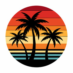 Sunset with palm trees and autumn feel t-shirt vector art illustration.