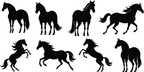 Horse silhouette vectors. Set of horse silhouettes vector illustrations.