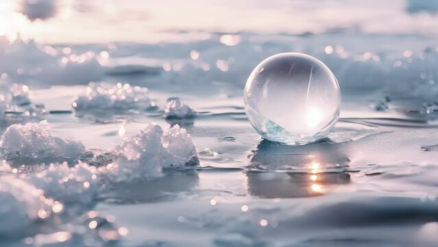 A solitary frozen ane bubble in a sea of smooth flat ice.