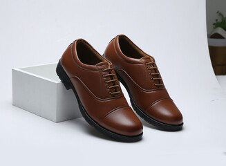 tan leather formal shoes isolated on white background