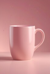 Craft a basic 3D depiction showcasing a ceramic mug set against a serene pastel pink background