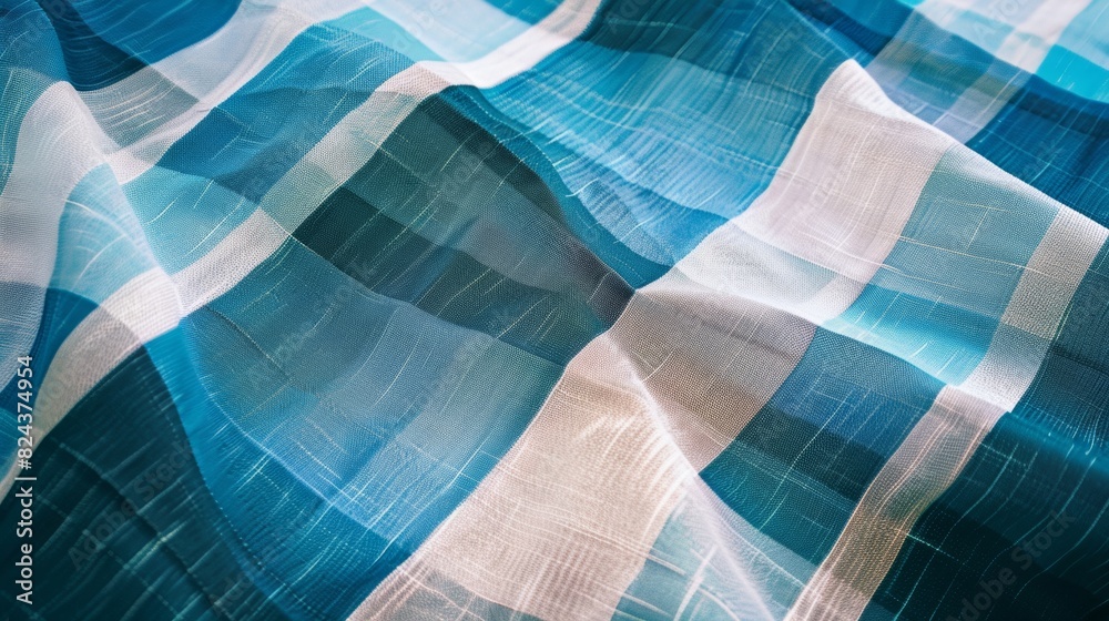 Poster Symmetrical Overhead View of Blue Gingham Tablecloths: A Study in Geometric Patterns and Textural Detail