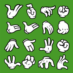 Fototapeta premium Set of cartoon hands in gloves. Retro style mascot hands. Rubber hose style hands. Vector illustration