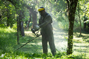 Lawn mover on green grass. Machine for cutting lawns.