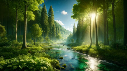 Beautiful natural forest and river landscape