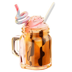 Chocolate milkshake Icon. 3D Icon Drink. Isolated on transparent background. 3D illustration. High resolution