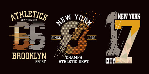 Fototapeta premium t-shirt graphics set, illustration number, athletic, new york vector graphic set, T-shirt stamp graphic set. Sport wear typography emblem