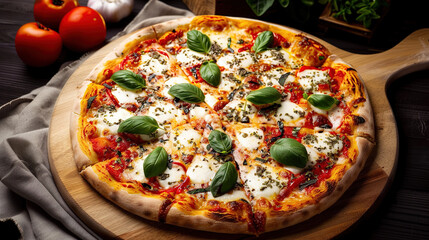pizza on a board