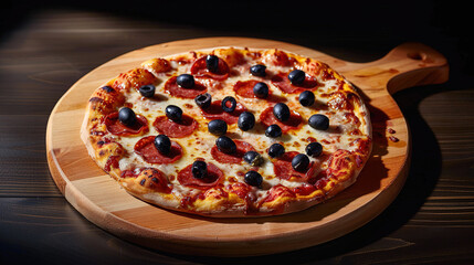 pizza on a wooden board