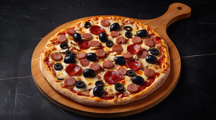 pizza on a wooden board