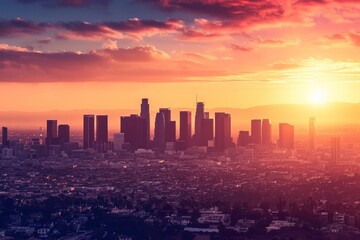 Fototapeta premium Cityscape at sunset California United States Skylines at sunrise USA, AI generated