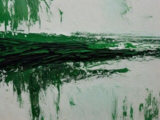 Abstract green and white texture background painting. Oil, acrylic brushstroke, pallet knife paint on canvas.