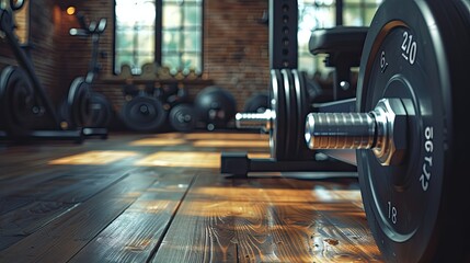 Fototapeta premium commercial photo, close-up, home gym equipment, bottom view, soft light