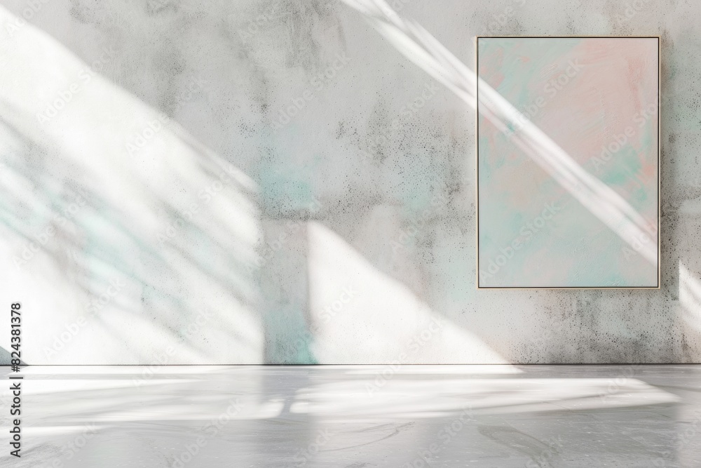 Poster elegant art gallery interior poster mockup with subtle shadows and graceful concrete textures in sof