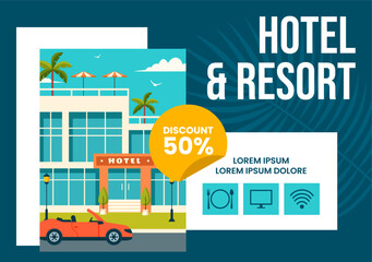 Hotel Social Media Background Illustration Flat Cartoon Hand Drawn Templates