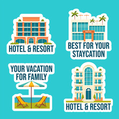 Obraz premium Hotel Label Flat Cartoon Hand Drawn Templates Background Illustration