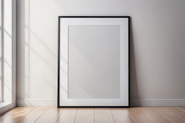 Black bordered frame mockup on wall, minimal, empty blank frame