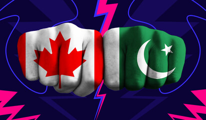 Canada VS Pakistan T20 Cricket World Cup 2024 concept match template banner vector illustration design. Flags painted on hand with colorful background