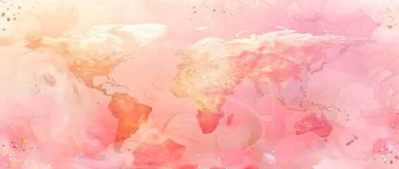 Dreamy Rose Gold World Map Backdrop for Breast Cancer Awareness Campaigns and Promotions