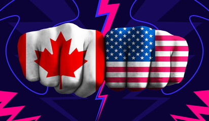 Canada VS United States T20 Cricket World Cup 2024 concept match template banner vector illustration design. Flags painted on hand with colorful background