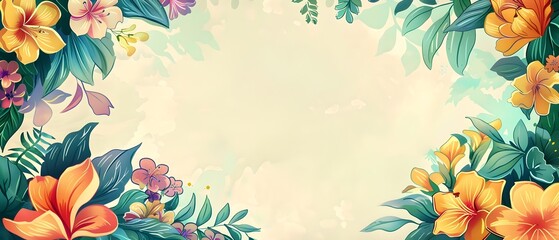 Elegant Floral Frame Border Design with Vibrant Flowers and Lush Greenery for Mother s Day Mockup