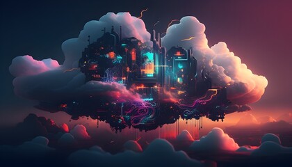 Futuristic Ethereal Landscape with Seamlessly Integrated Technology and Vibrant Neon Accents