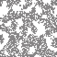 Dispersed background. Disintegration pixel effect illustration. Vector rectangle elements. Disappear transform rectangle texture. Dissolved filled square. Vector graphic.