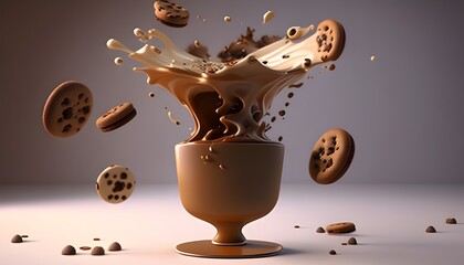 Celebratory Chocolate Covered Cookies Dancing in a Whimsical Milk Glass Fountain