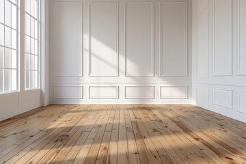 Empty bedroom interior background wooden floor created with Generative AI