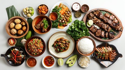 Authentic Indonesian Culinary Delights Top View on White Background in Crystal Clear 8K Resolution