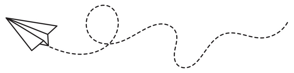 Paper plane with dotted line, Origami paper airplane, Travel and route symbol in line style, paper plane flying on white background.
 vector illustration. 