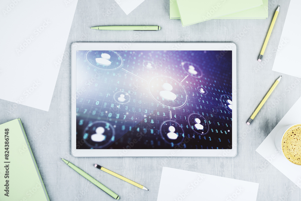Aufkleber modern digital tablet monitor with social network icons concept. marketing and promotion concept. to