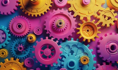 Abstract 3D Render of Interconnected Cogs and Gears