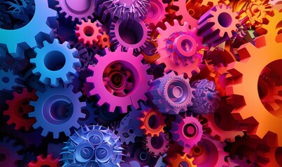 Abstract 3D Render of Interconnected Cogs and Gears