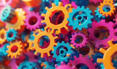 Abstract 3D Render of Interconnected Cogs and Gears