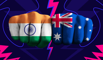 India VS Australia T20 Cricket World Cup 2024 concept match template banner vector illustration...