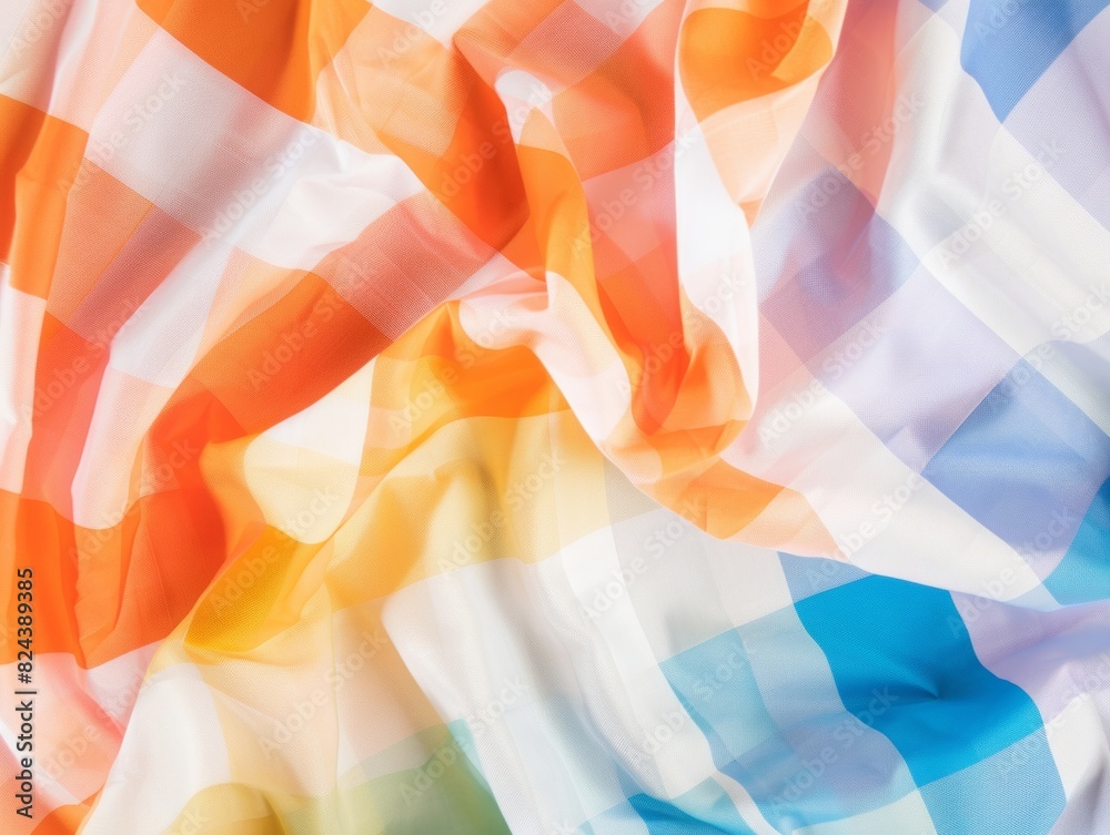 Poster vibrant gingham fabric display illuminated by bright daylight, showcasing multicolor versatility and